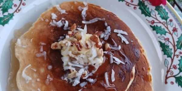 Coconut Pecan Pancakes On Saturdays, we like to change the breakfast menu
