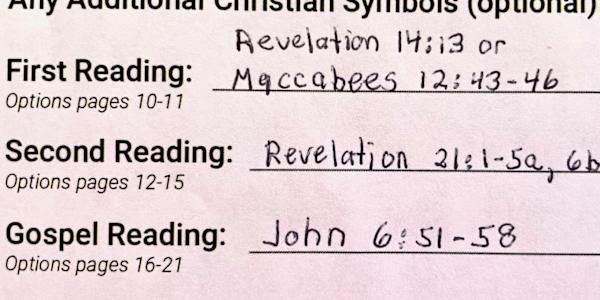 My Funeral – Part 5: The Readings My funeral guide listed 47 biblical