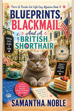 Blueprints, Blackmail, And A British Shorthair: A Dead Developer, Dangerous Secrets, and One Very Observant Cat (Purrs and Puzzles Cat Café Cozy Mysteries)