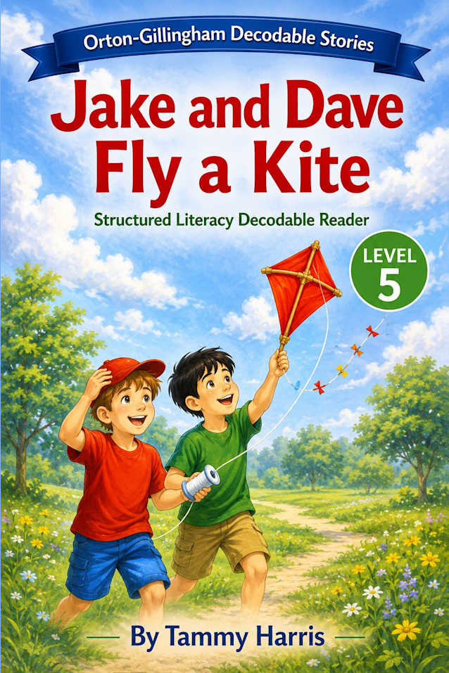 Orton-Gillingham Decodable Stories: Level 5 Jake and Dave Fly a Kite