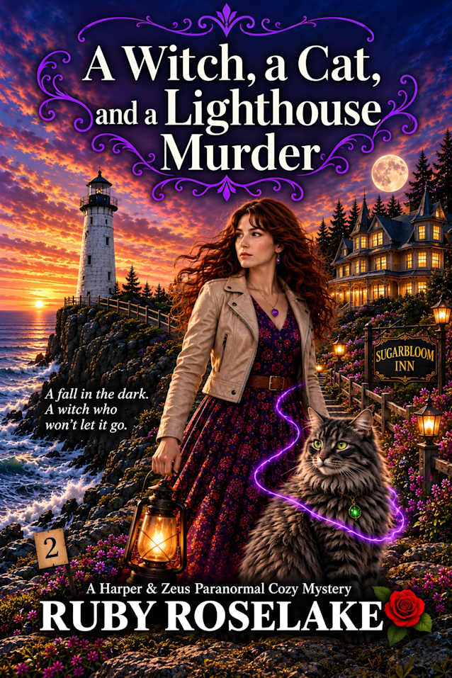 A Witch, a Cat, and a Lighthouse Murder: A Harper & Zeus Paranormal Cozy Mystery (Sugarbloom Secrets Book 2)