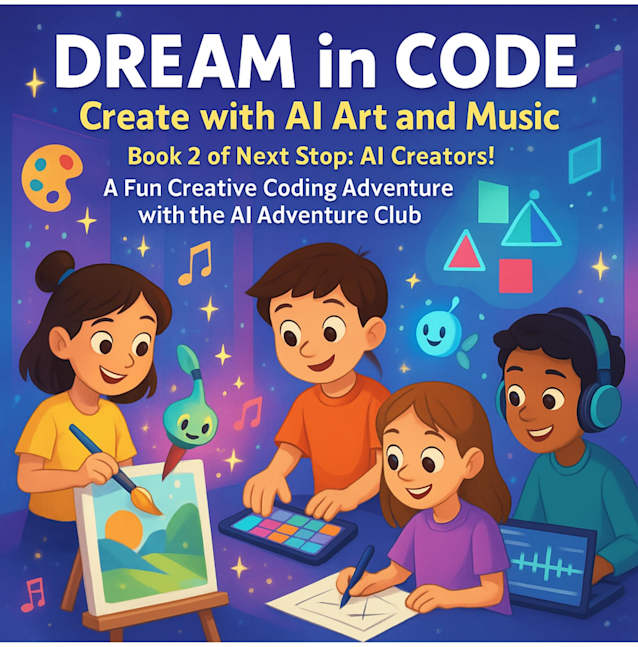 “Dream in Code – Create with AI Art and Music” For Kids 5-8 Book 2 of Next Stop: AI Creators! : A Fun Creative Coding Adventure with the AI Adventure Club