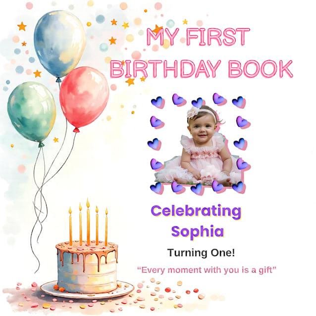 My First Birthday Personalized Hardcover Photobook - 8x8 Baby Keepsake Gift