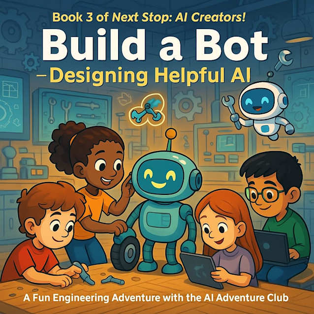 “Build a Bot – Designing Helpful AI” Book 3 of Next Stop: AI Creators! For Kids Ages 5-8: A Fun Engineering Adventure with the AI Adventure Club