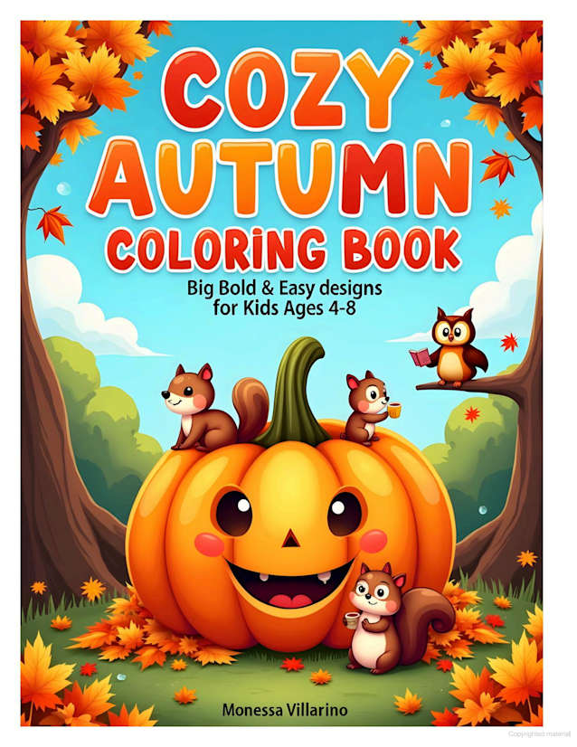 Cozy Autumn Coloring Book: Big Bold & Easy Designs for Kids Ages 4–8 | Digital Download