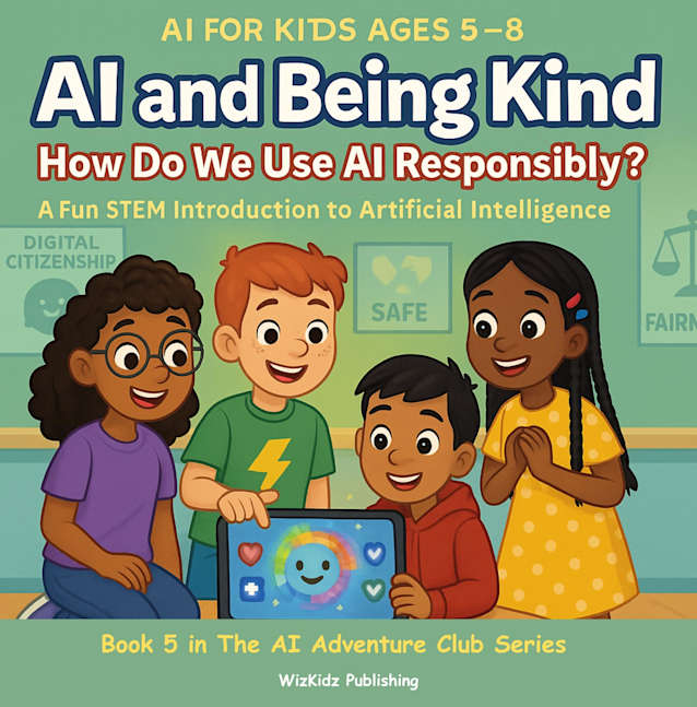”AI for Kids Ages 5 – 8:AI and Being Kind: How Do We Use AI Responsibly?: A Fun STEM Introduction to Artificial Intelligence: Book 5 of the AI Adventure Club series.