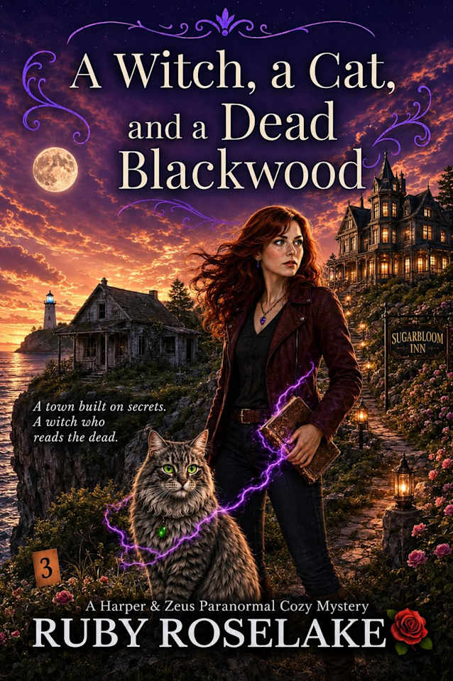 A Witch, a Cat, and a Dead Blackwood: A Harper & Zeus Paranormal Cozy Mystery (Sugarbloom Secrets Book 3)