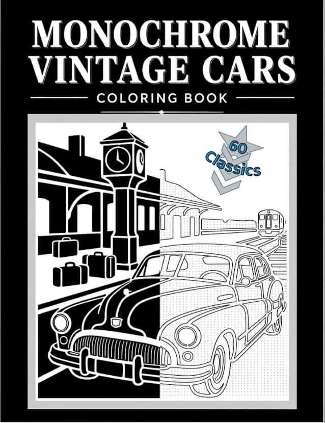 Monochrome Vintage Cars Coloring Book