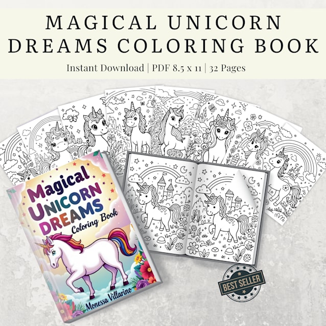 Magical Unicorn Dreams Coloring Book for Kids Ages 4-8