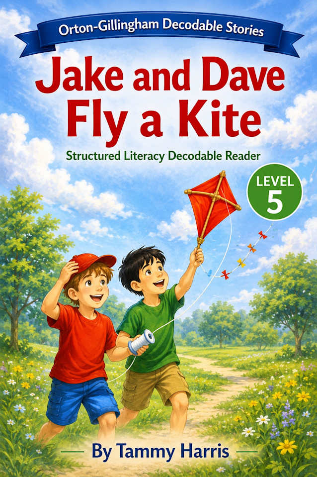 Orton-Gillingham Decodable Stories: Level 5 Jake and Dave Fly a Kite