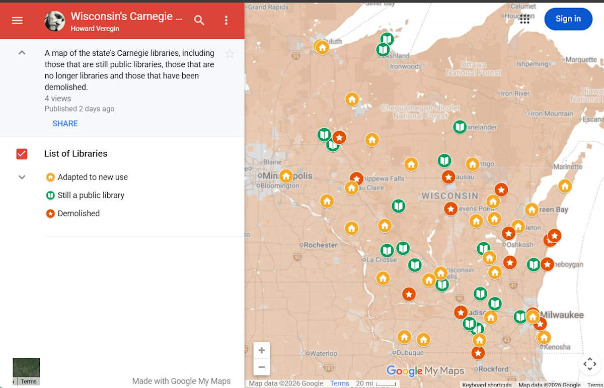 Oddsconsin 93 – Wisconsin’s Carnegie Libraries … on a Map! | Howard ...
