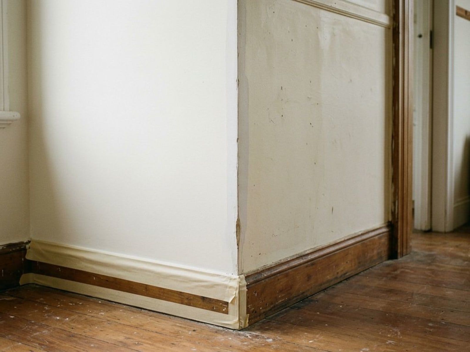 Internal corner where fresh paint meets the older adjoining wall