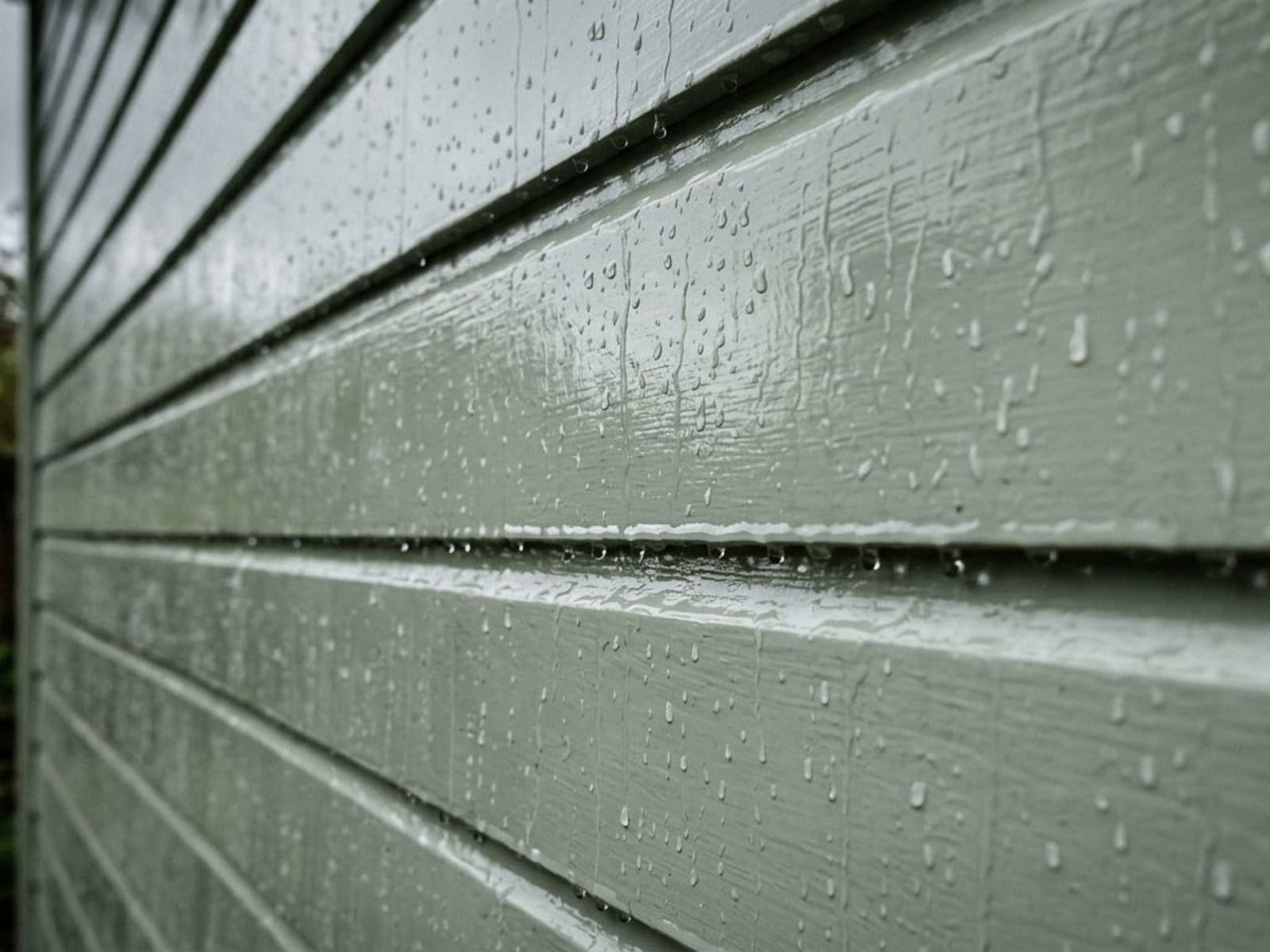Rain beading on a freshly painted weatherboard wall