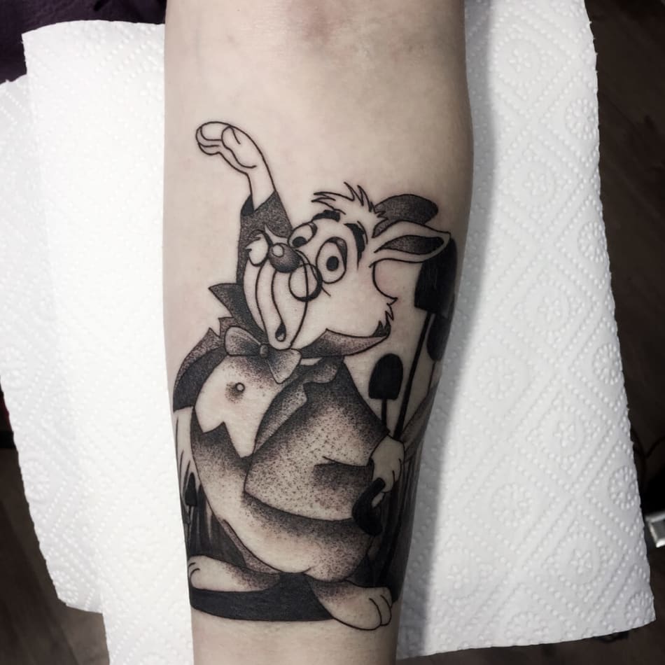 Alice in wonderland white rabbit tattoo