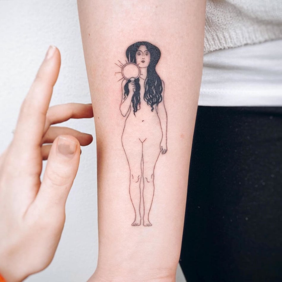 gustav klimt painting woman portrait linework tattoo by Alice