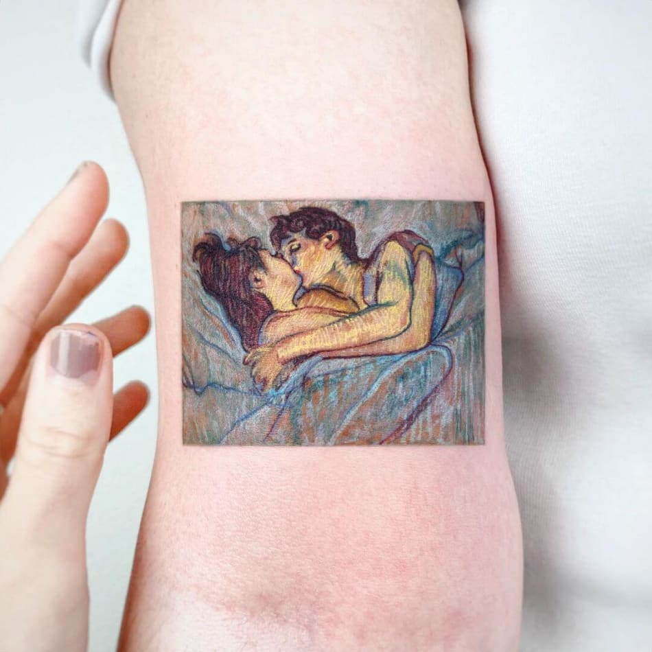 romantic kiss color painting tattoo by Alice