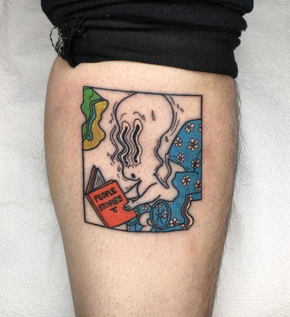 casper cartoon glitched distored comic tattoo by Androidoh