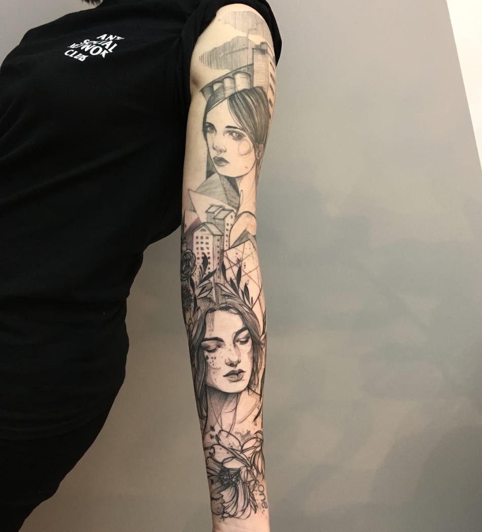 Anki Michler Portait Sleeve Tattoo