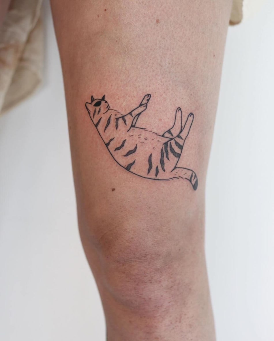 falling cat sunglasses tattoo by Bee Amour