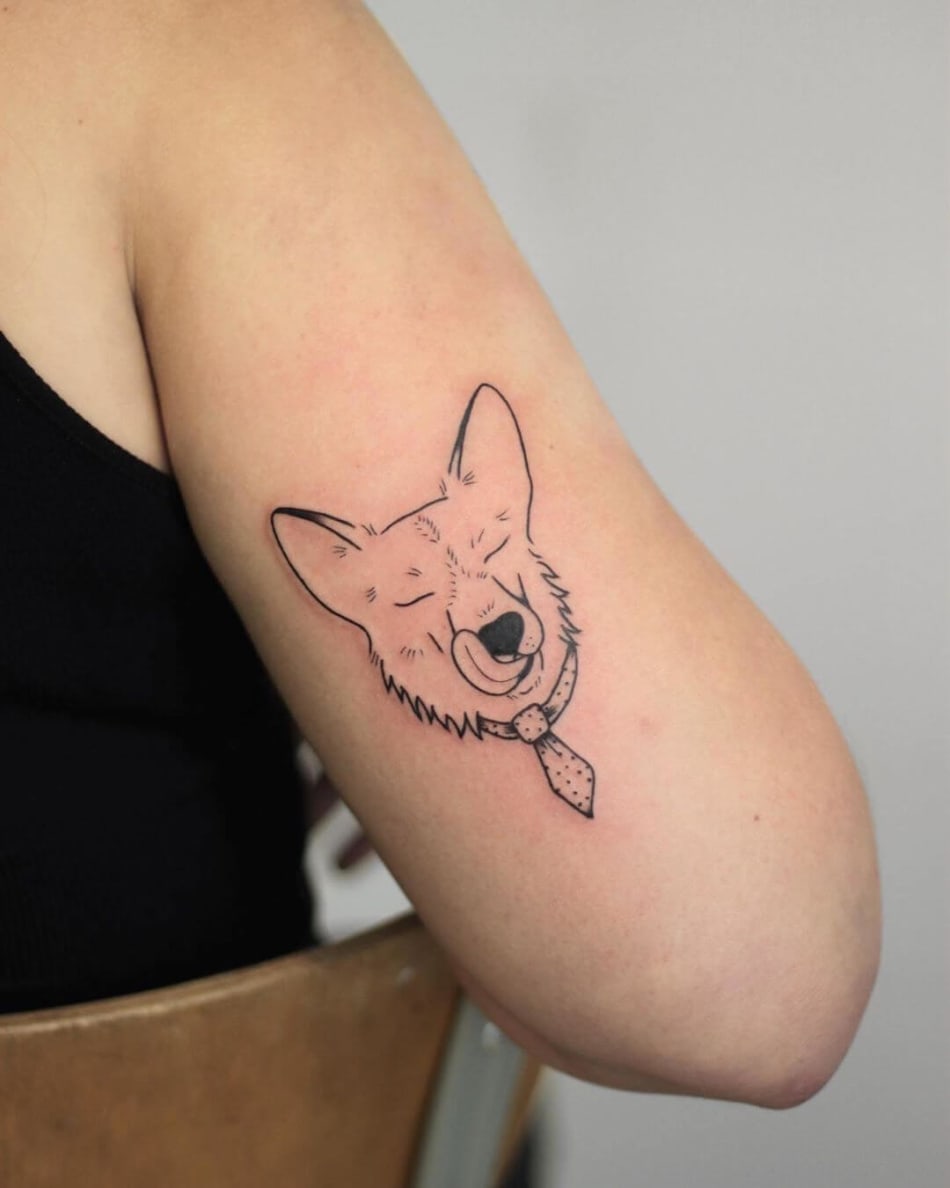 gorgie dog with tie tattoo by Bee Amour