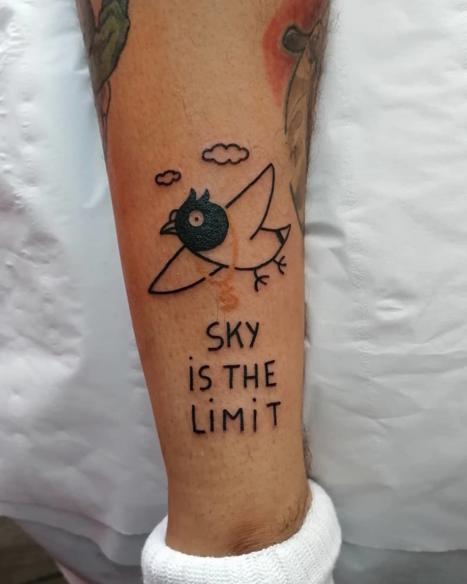sky is the limit bird ignorant tattoo by Benjamin Kluk