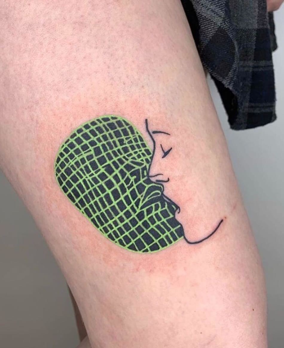 Girl kissing computer face tattoo by Blaabad