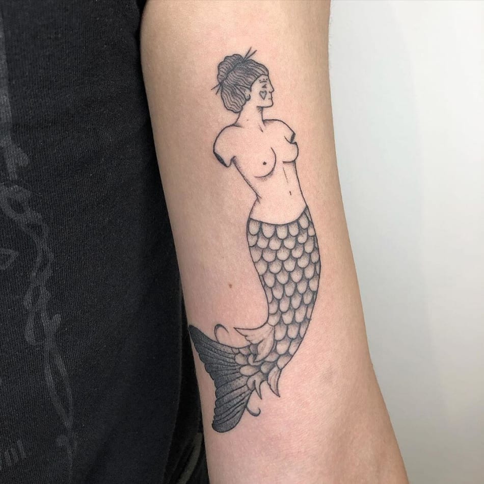 Female mermaid tattoo without arms by Brenda Mena