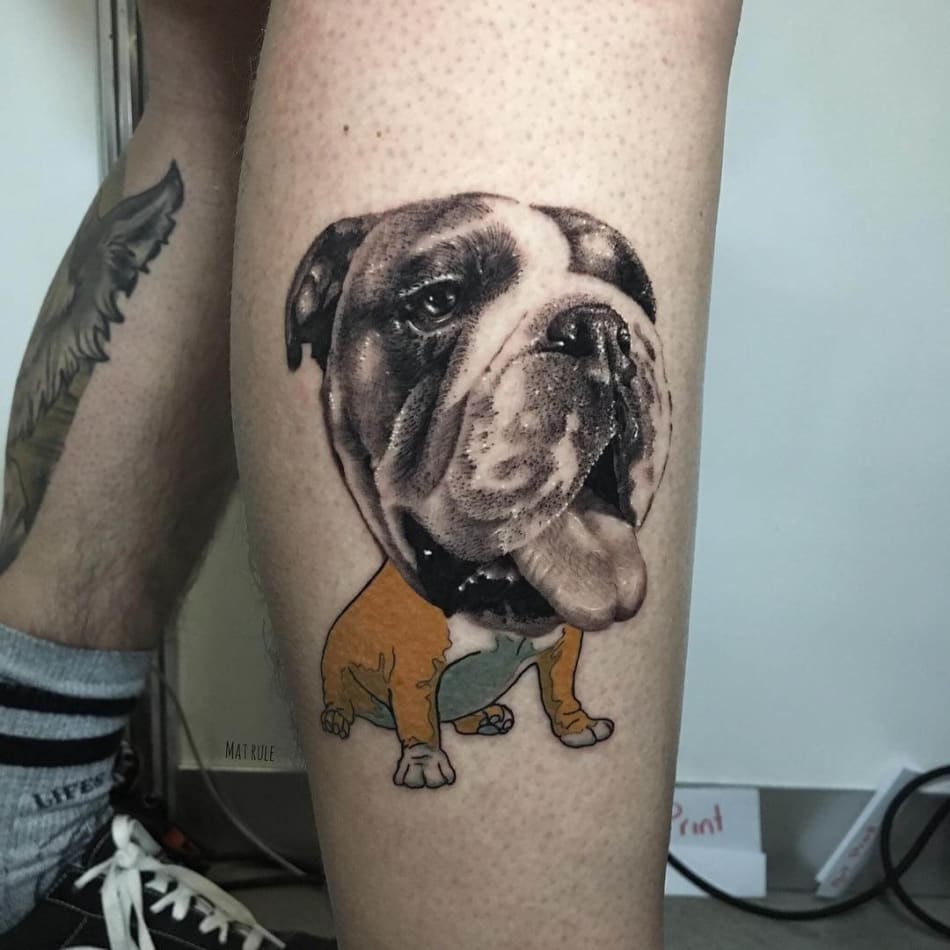 English bulldog mixed style tattoo