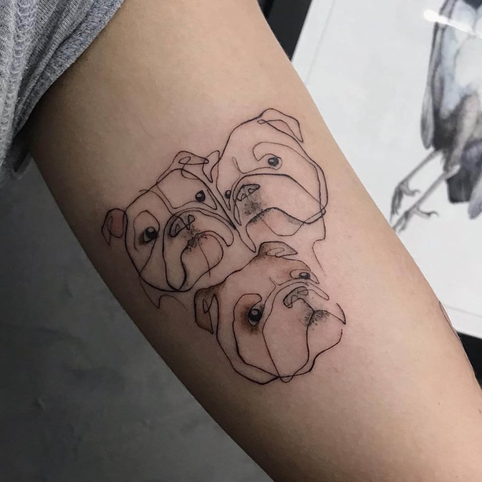 English bulldog outlines minimal tattoo