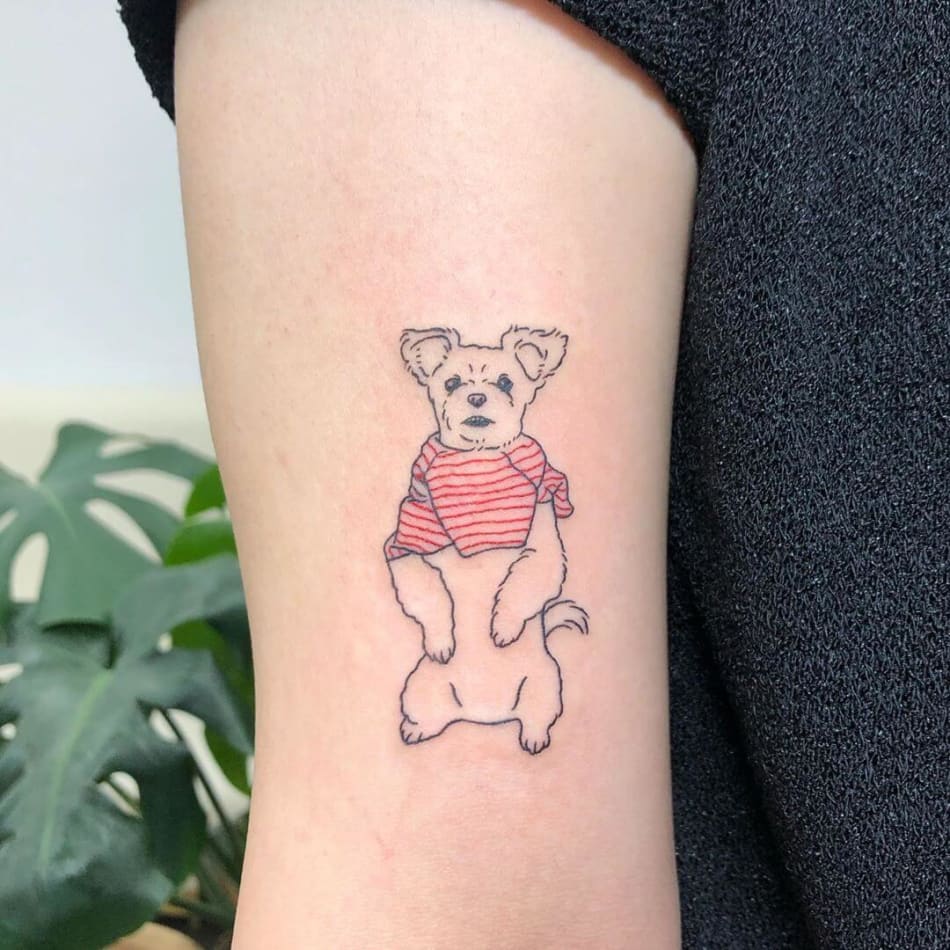 dog with sweater black and red tattoo by Buoy