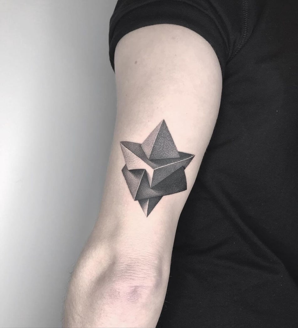 geometric dotwork triangles tattoo by Carlos Magone