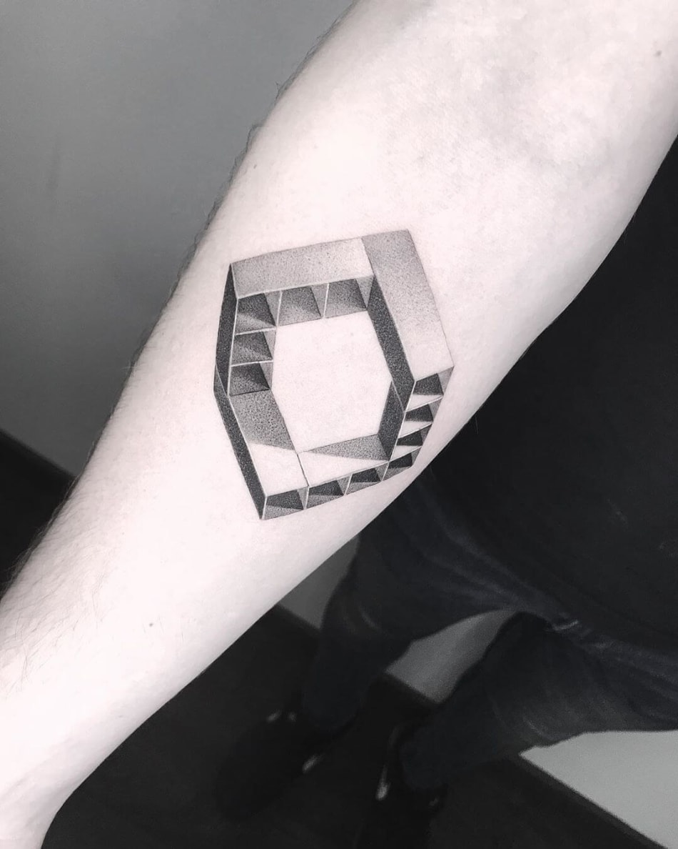 geometric esscher dotwork tattoo by Carlos Magone