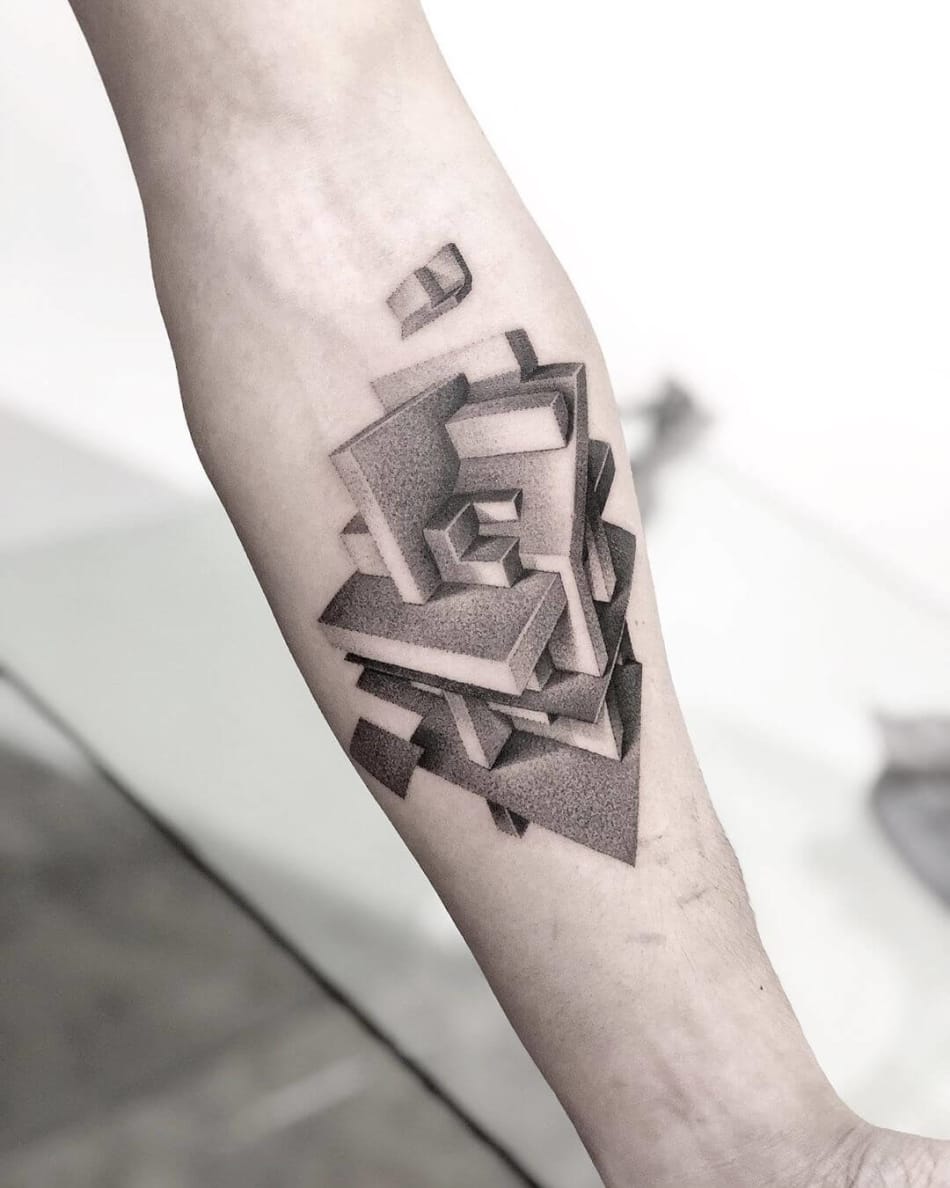 geometric shapes dotwork tattoo by Carlos Magone