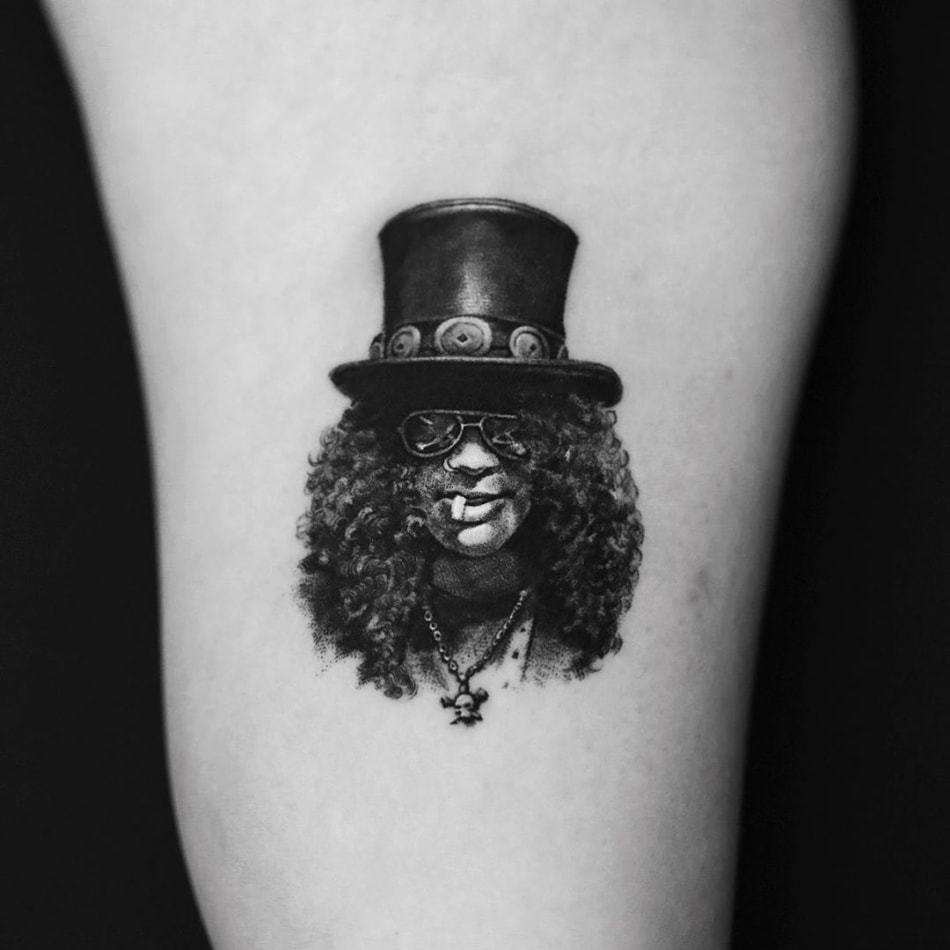 Slash portrait tattoo by Cold Gray