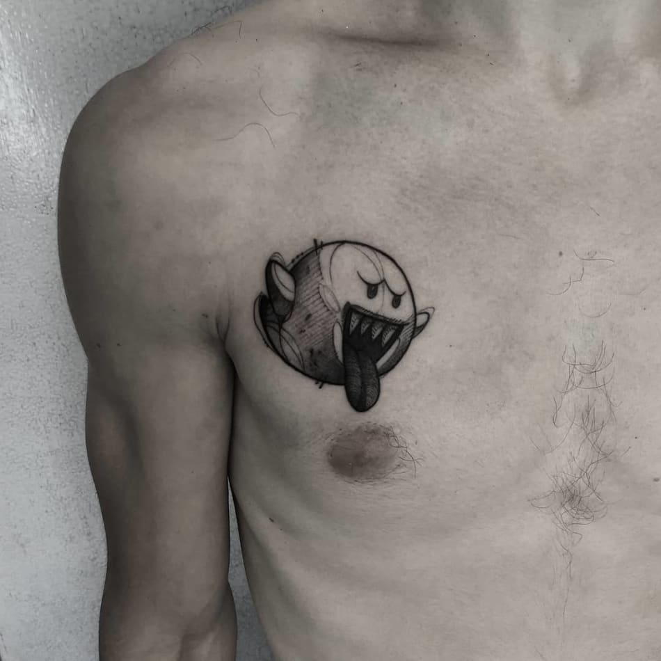Boo mario character sketch tattoo by Davide Licini