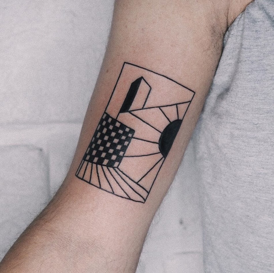 abstract scenery building tattoo by Deuxpointzero