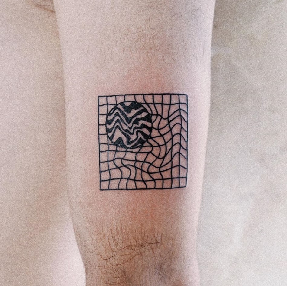 geometric grid pool tattoo by Deuxpointzero