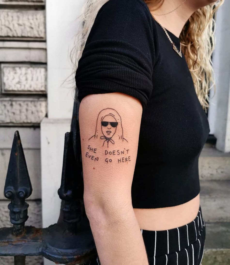 funny handpoke female tattoo by Dommy