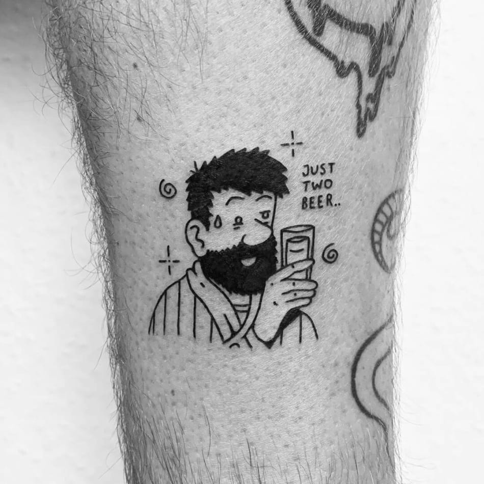 Tintin's Captain Haddock saying 'Just two beer' tattoo by Escozcc