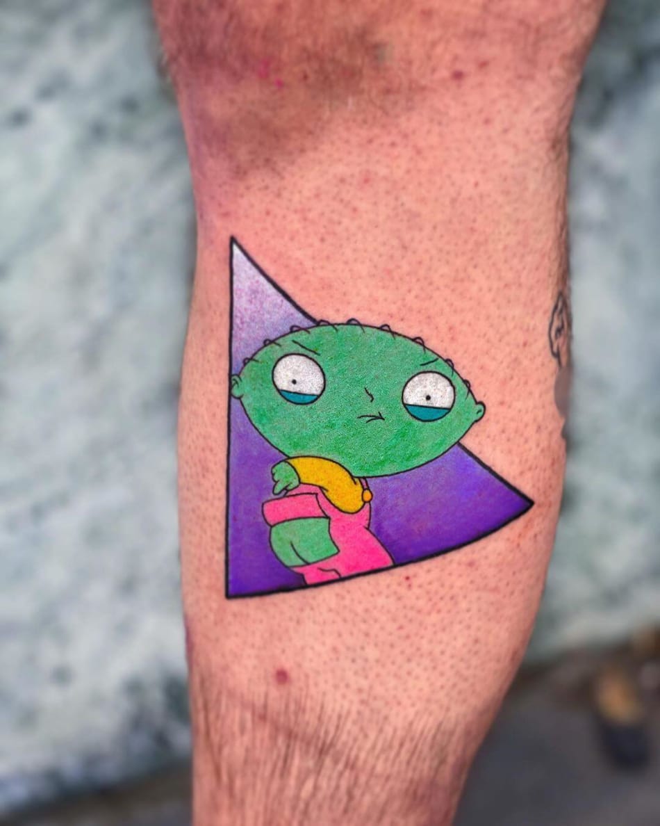 Colorful stewie family guy tattoo