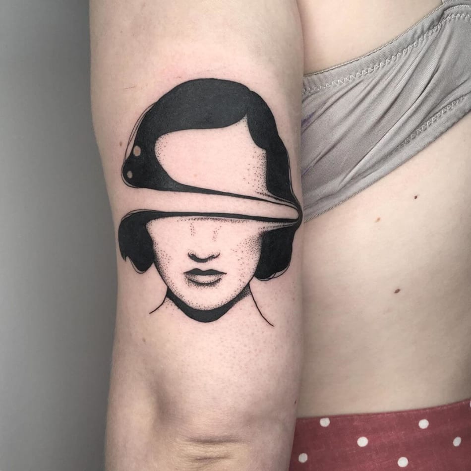 Smudged female portait tattoo by Filipa Vargas