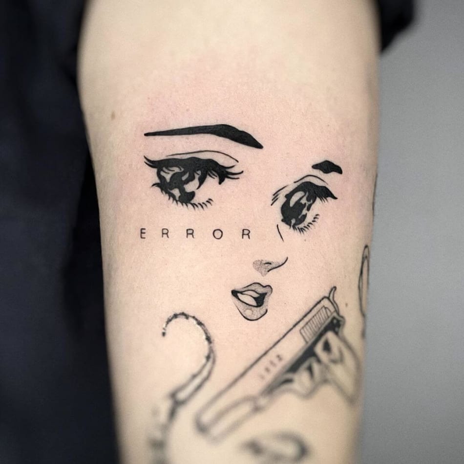 manga anime face error tattoo by Fimm tattooer