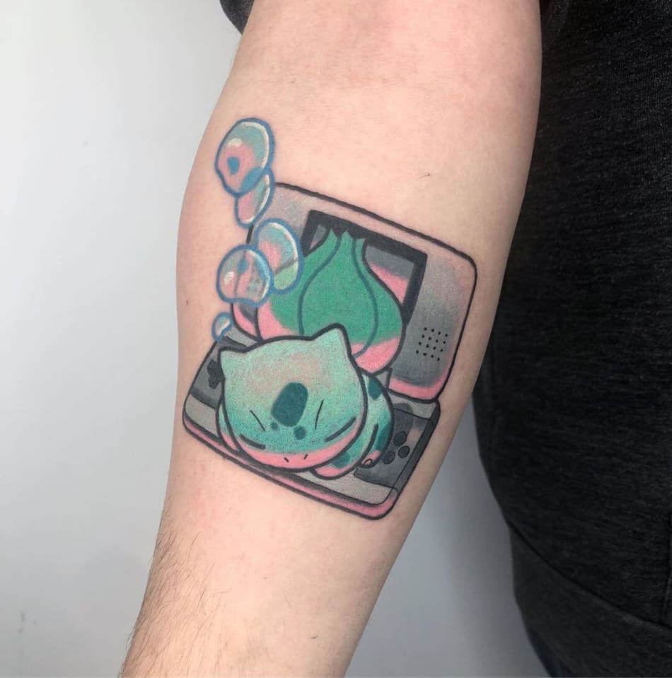 Game Boy with Bulbasaur pokemon tattoo