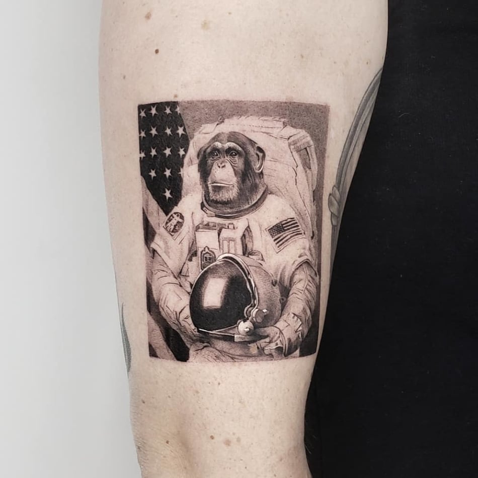 Monkey in a space suit tattoo by Goldy_z