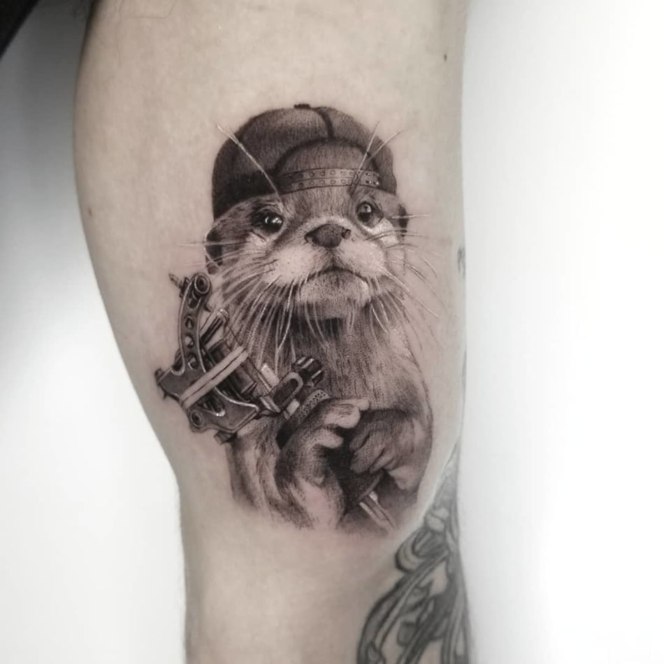 Cool otter with tattoo machine tattoo by Goldy_z