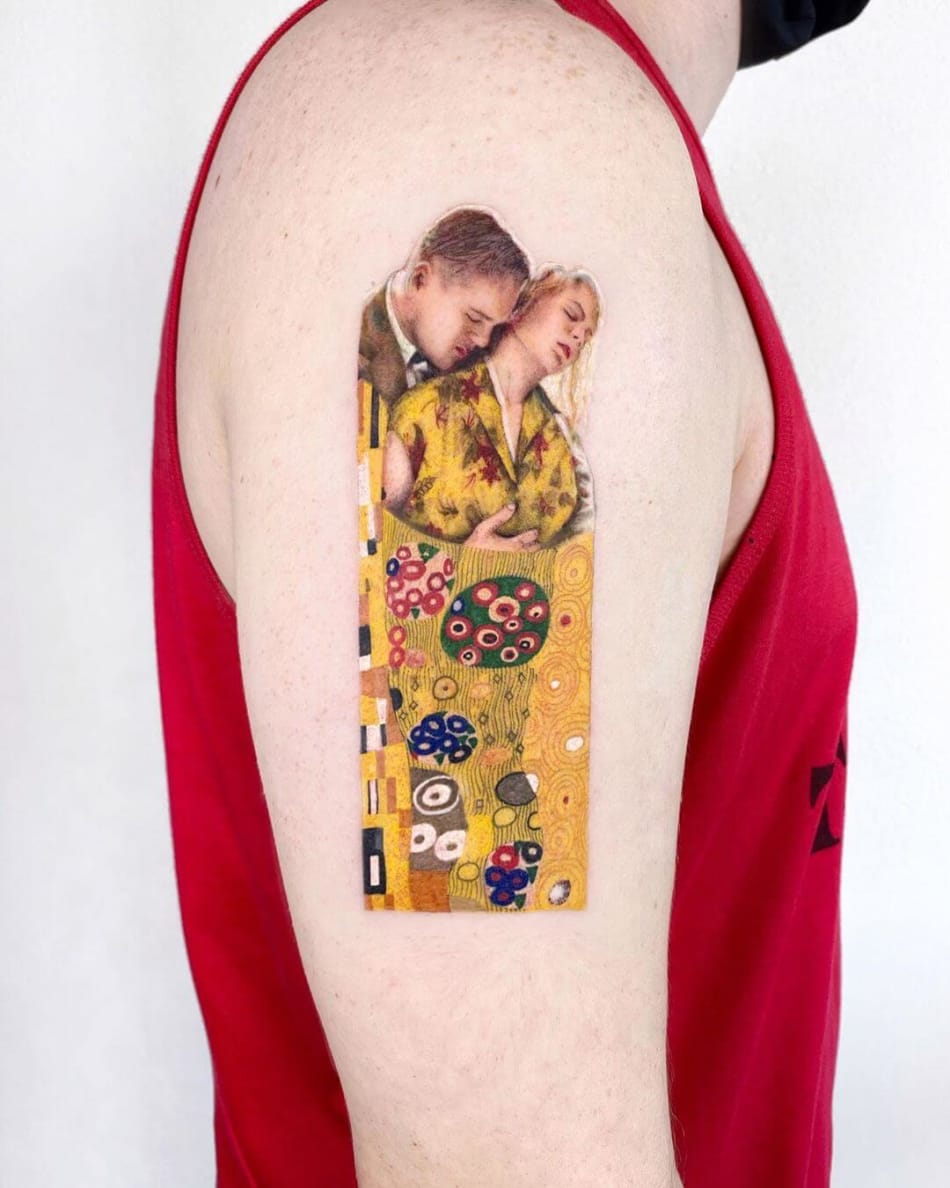 Gustav Klimt painting tattoo mixed styles color