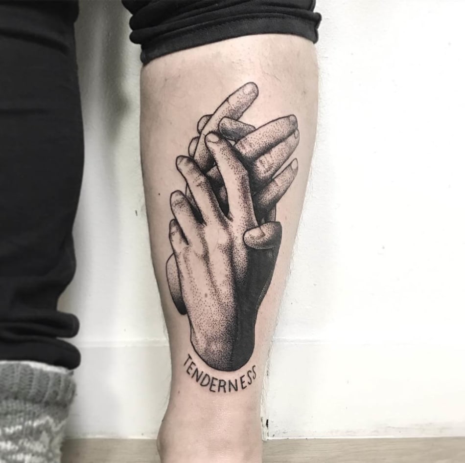 hands tenderness dotwork tattoo