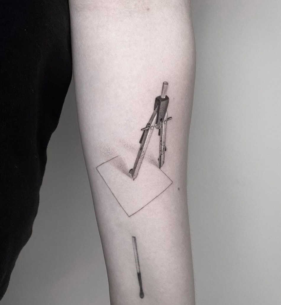 compass drawing geometric tattoo by Jaime Rogles