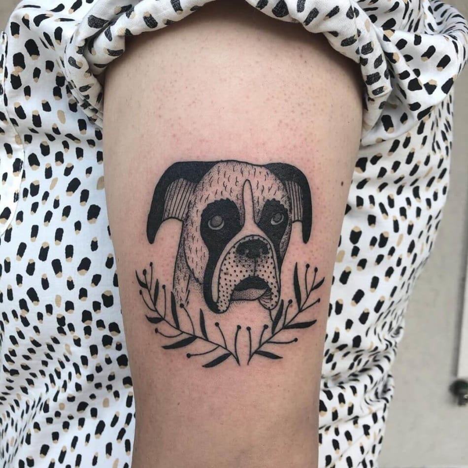 graphic boxer illustrative tattoo by Joshua Burd