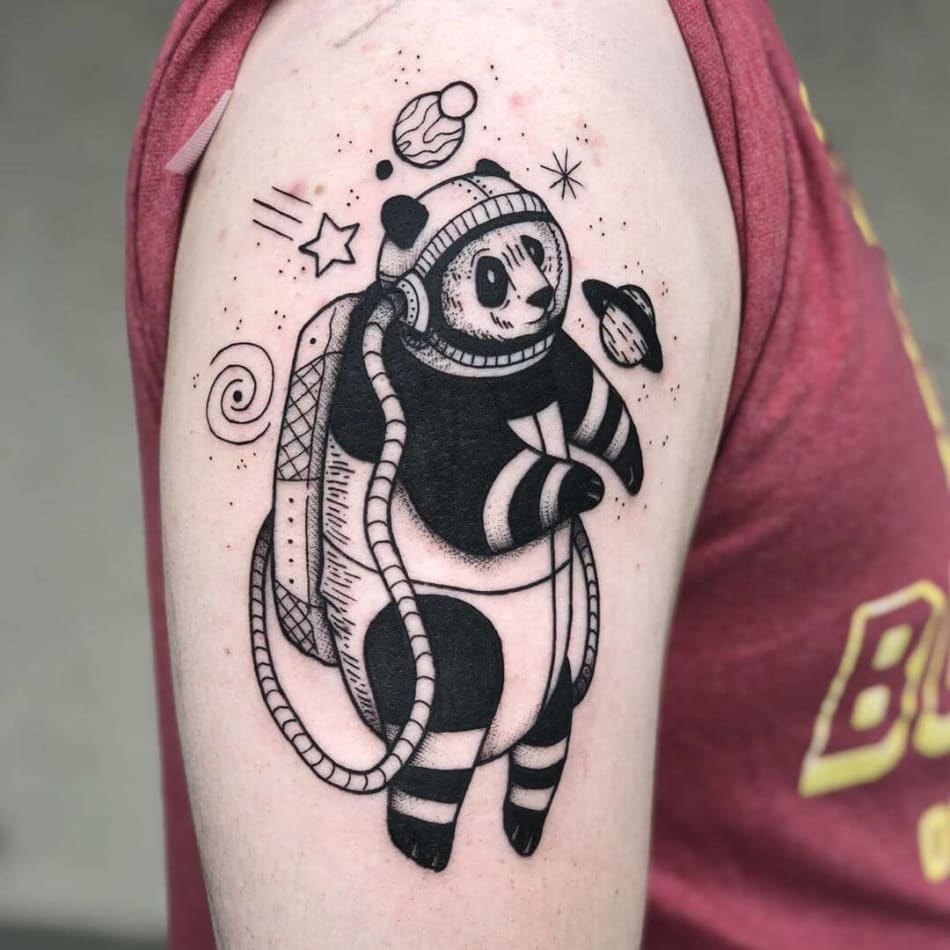 panda astronaut tattoo by Joshua Burd